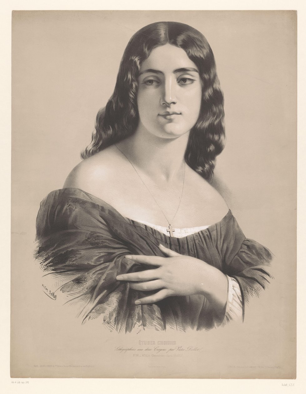 atala Atala (Chateaubriant) (cím a tárgyon) Válogatott művészek tanulmányai (sorozat címe) Etudes choisies (sorozat címe az objektumon) alkotó: Victor Jean François Dollet