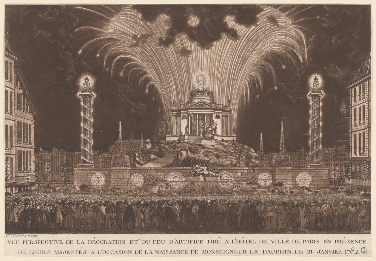 Dekoráció és tűzijáték... Monseigneur le Daufin születése (A Dauphin születését ünneplő tűzijáték) alkotó: Victor Jean Nicolle
