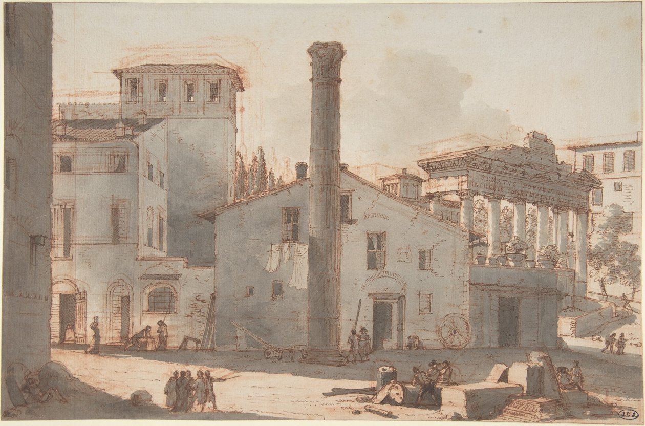 Kilátás a Forum Romanumra a Phókasz-oszloppal és a Szaturnusz-templommal alkotó: Victor Jean Nicolle
