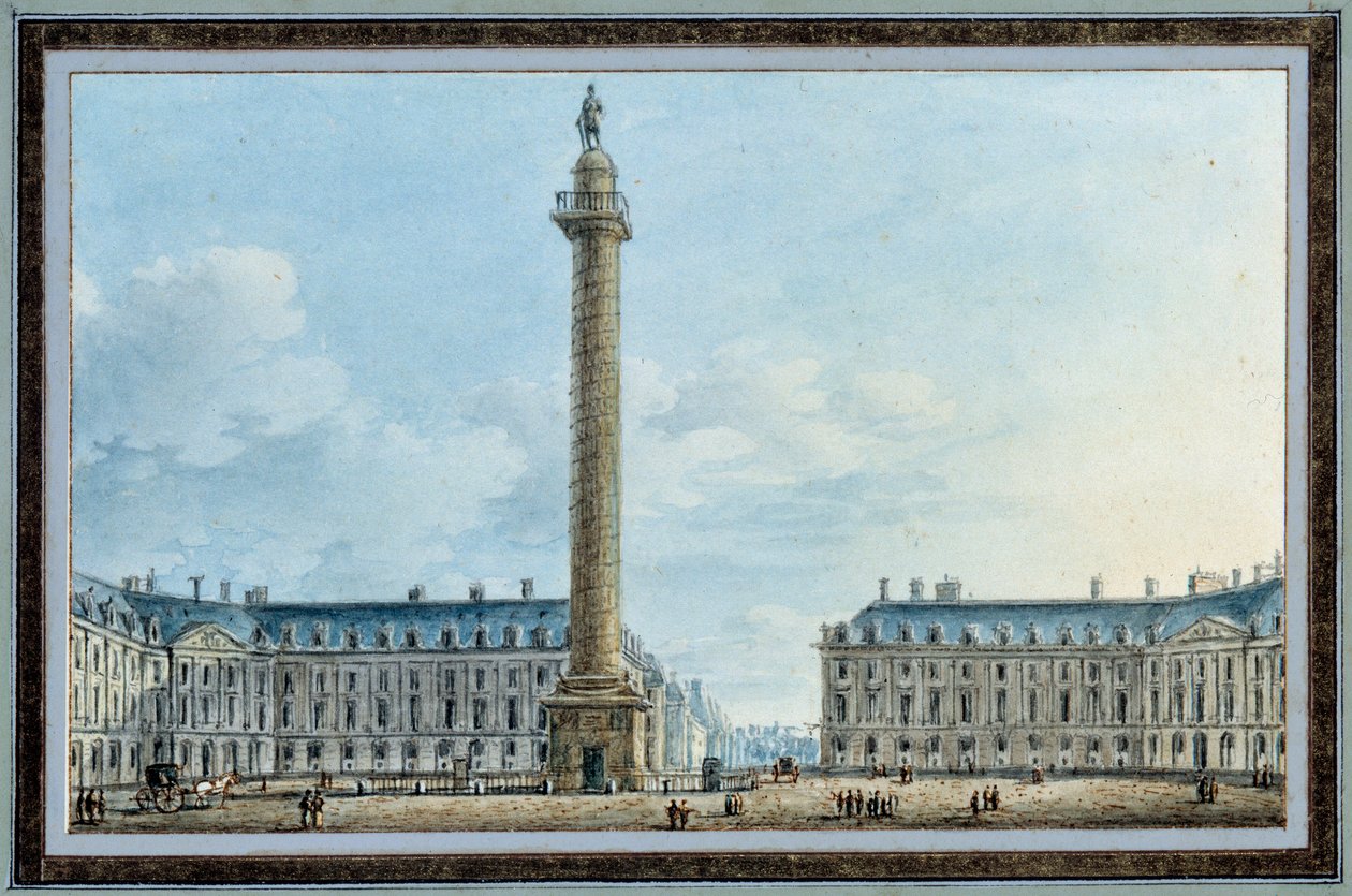 Kilátás a párizsi Place Vendome téren található harangoszlopra, Victor Jean Nicolle (1754-1828) akvarellje 1810 körül V. 0,67x0,12 m Malmaison, musee du chateau alkotó: Victor Jean Nicolle