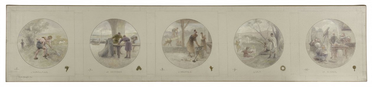 Vázlat a párizsi városháza Lobau Galériája számára: Mezőgazdaság. Kereskedelem. Ipar. Művészet. Tudomány, 1890-ben (ceruza, olaj, vászon). alkotó: Victor Jean Pierre Maziès