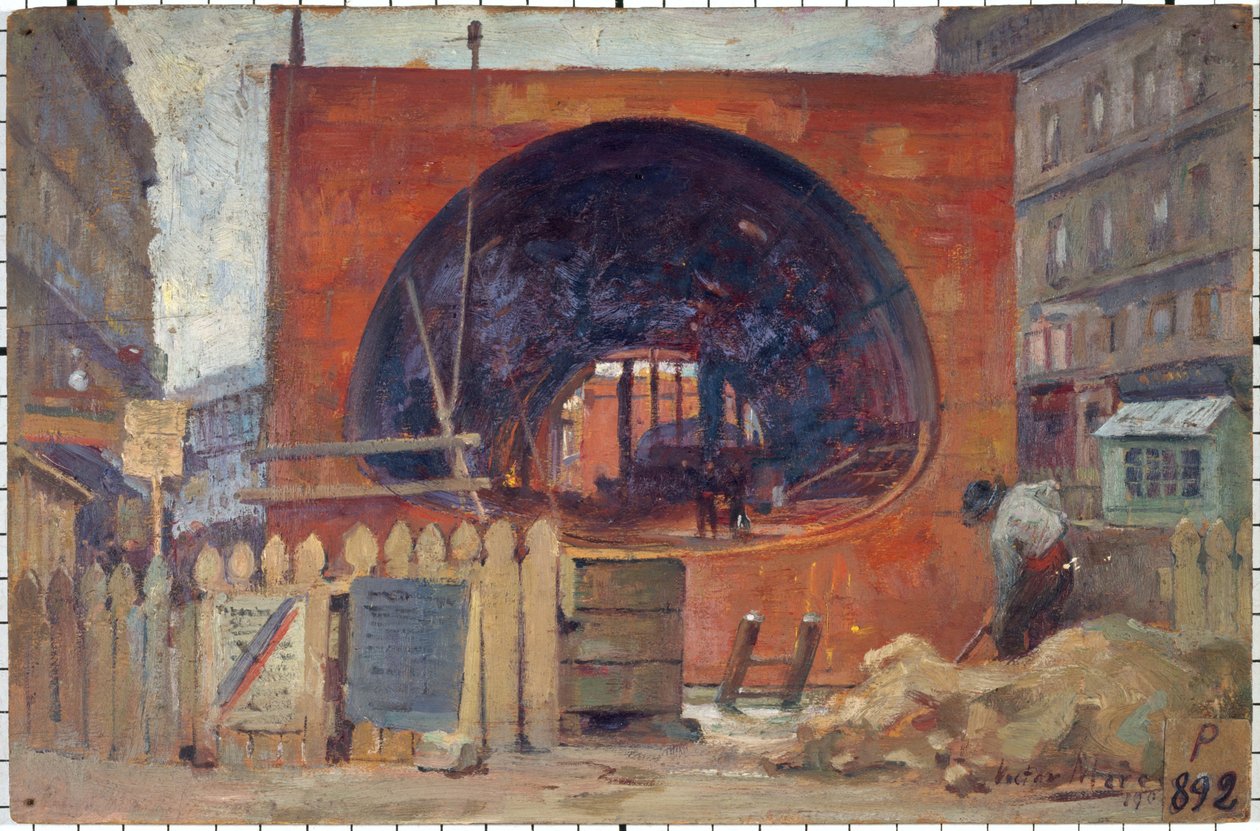Les travaux du métropolitain place Saint-Michel en 1906, in 11-1906 (olaj) alkotó: Victor Marec