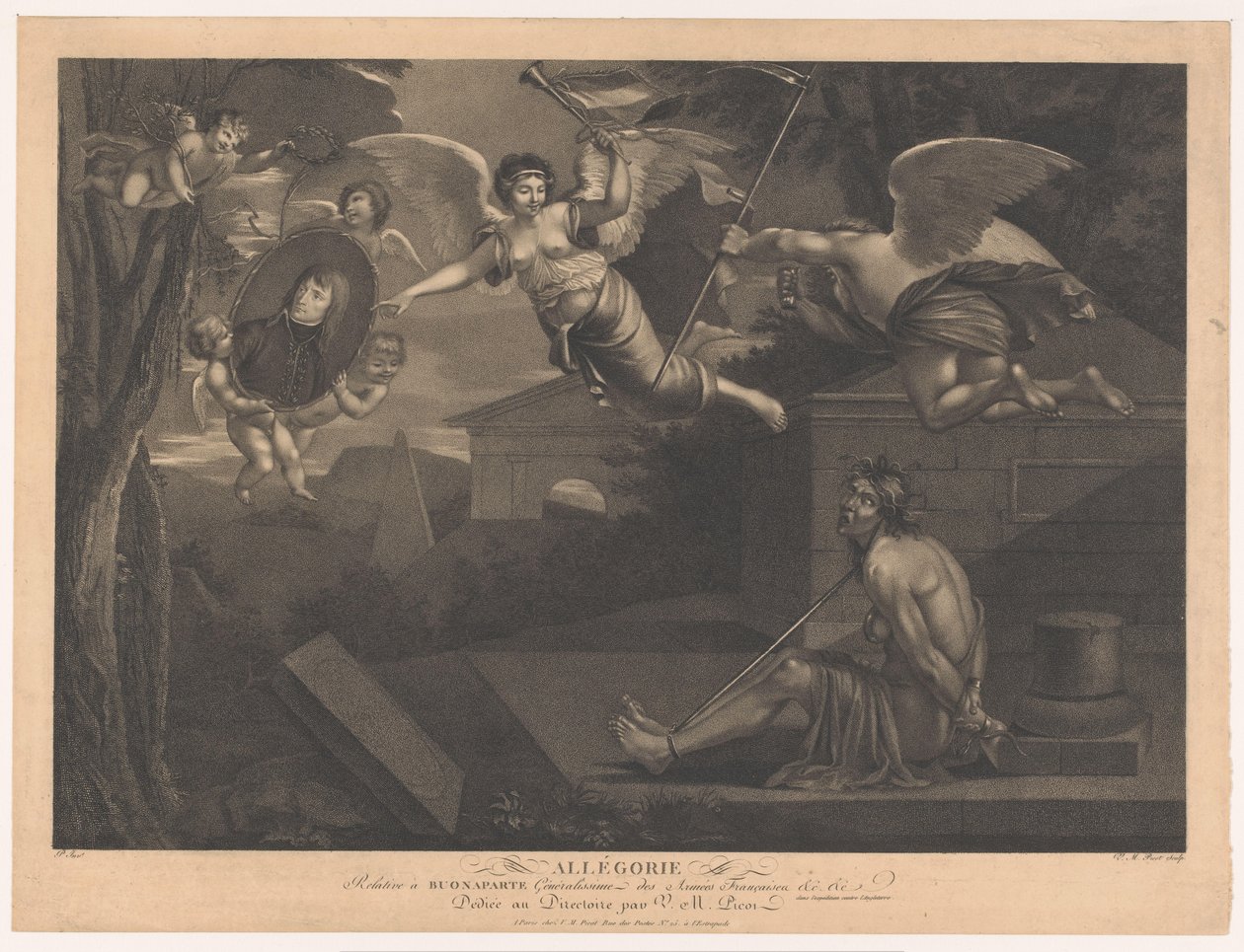 I. Bonaparte Napóleon allegóriája A francia hadsereg Buonaparte Generalissimo-jával kapcsolatos allegória (cím a tárgyon) alkotó: Victor Marie Picot
