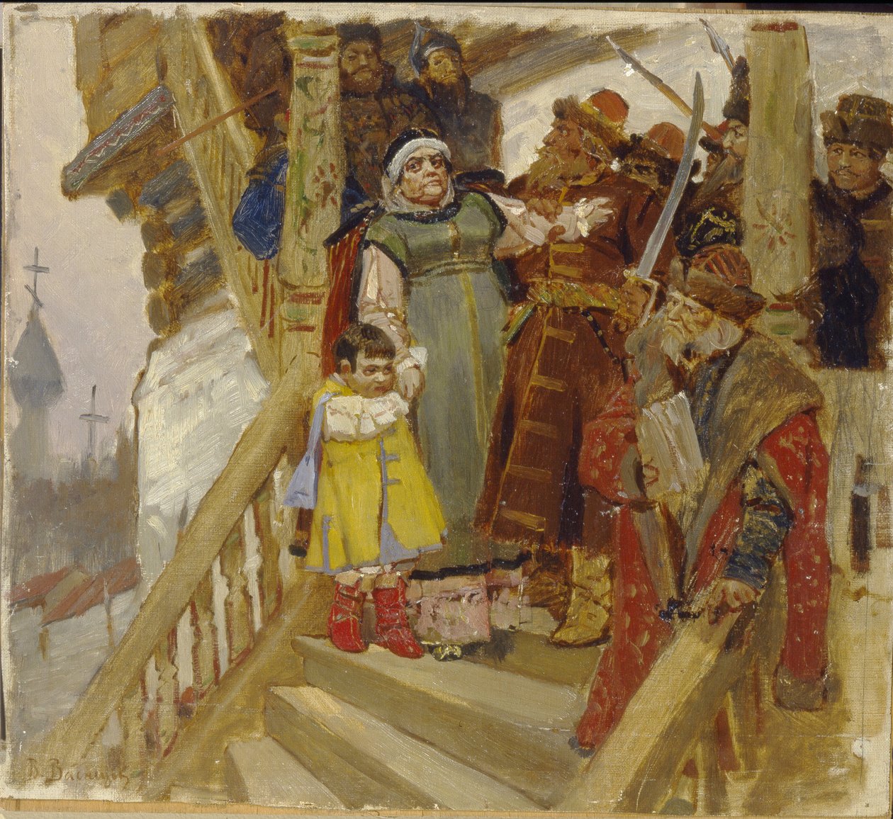 Martha Boretskaya (vagy Marfa Posanysa vagy Márta polgármester) letartóztatása Novgorodban (Oroszország) 1478-ban - Marfa Boretskaya letartóztatása Novgorodban 1478-ban - Viktor Mihajlovics Vasnyecov (1848-1926) festménye, olaj, fa alkotó: Victor Mikhailovich Vasnetsov