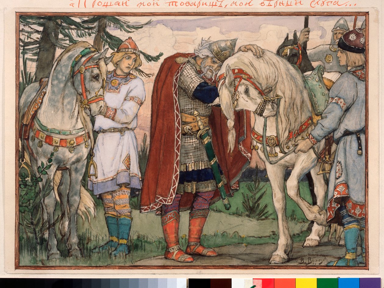 Bölcs Oleg éneke (Bölcs Oleg éneke) - Viktor Mihajlovics Vasnyecov (1848-1926) munkája, akvarell papíron alkotó: Victor Mikhailovich Vasnetsov