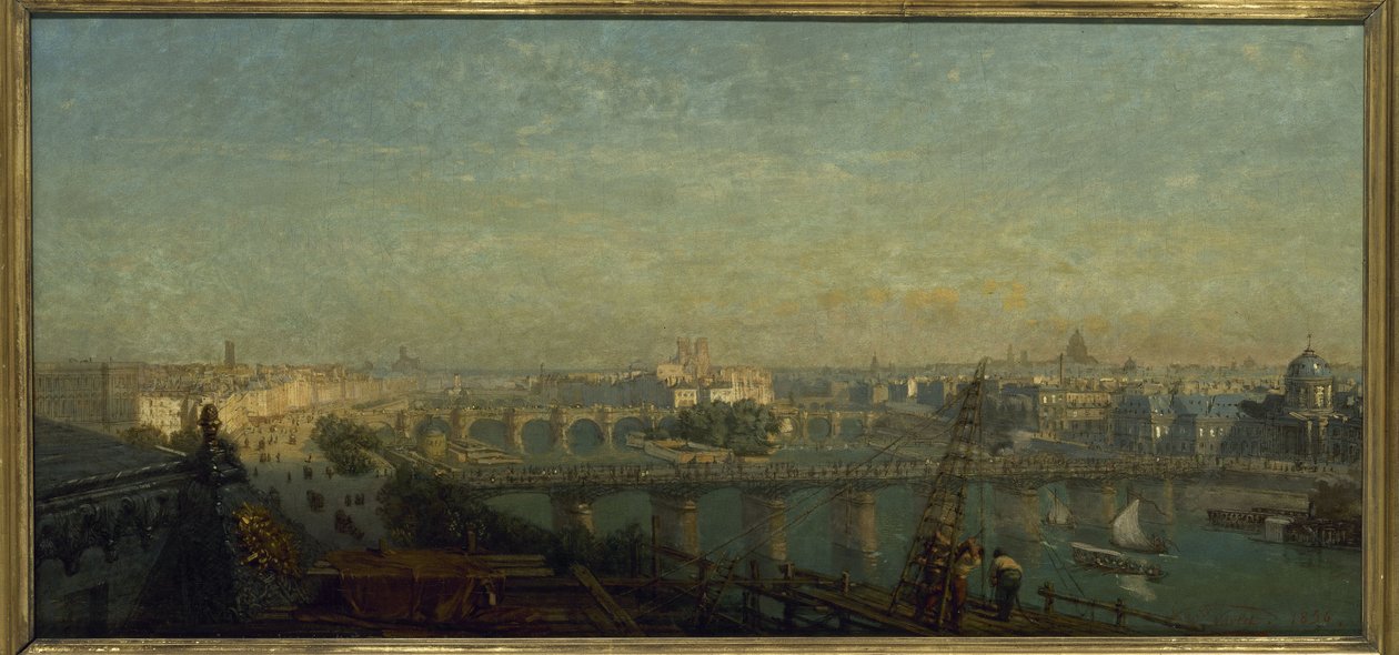 Párizs keletről: a Louvre tetejéről 1856-ban (festmény) alkotó: Victor Navlet