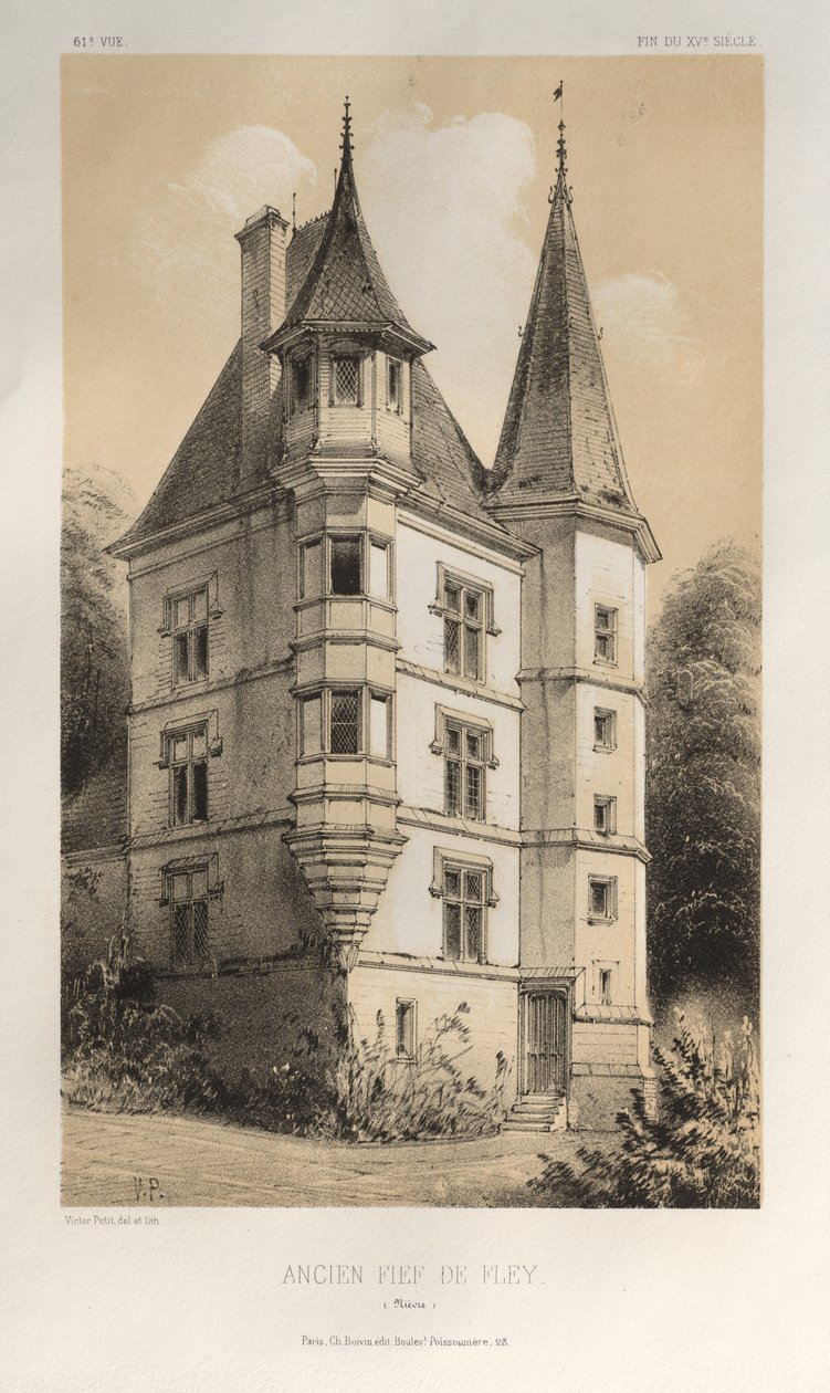 Architecture Pittoresque ou Monuments des XVeme. Et XVIeme. Siecles: Chateaux de France des XV et XVI Siecles: Pl. 61, Ancien Fief De Fley (Nièvre)   1312342   hu       hungarian Successfully Translated  Original: Six Marines Translat: Six Marines 1310959  alkotó: Victor Petit