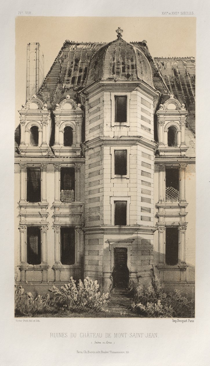 Festői építészet vagy a 15. századi műemlékek. És XVI. Századok: XV. és XVI. századi francia kastélyok: Pl. 71, Mont-Saint-Jean kastély romjai (Saône et Loire) alkotó: Victor Petit