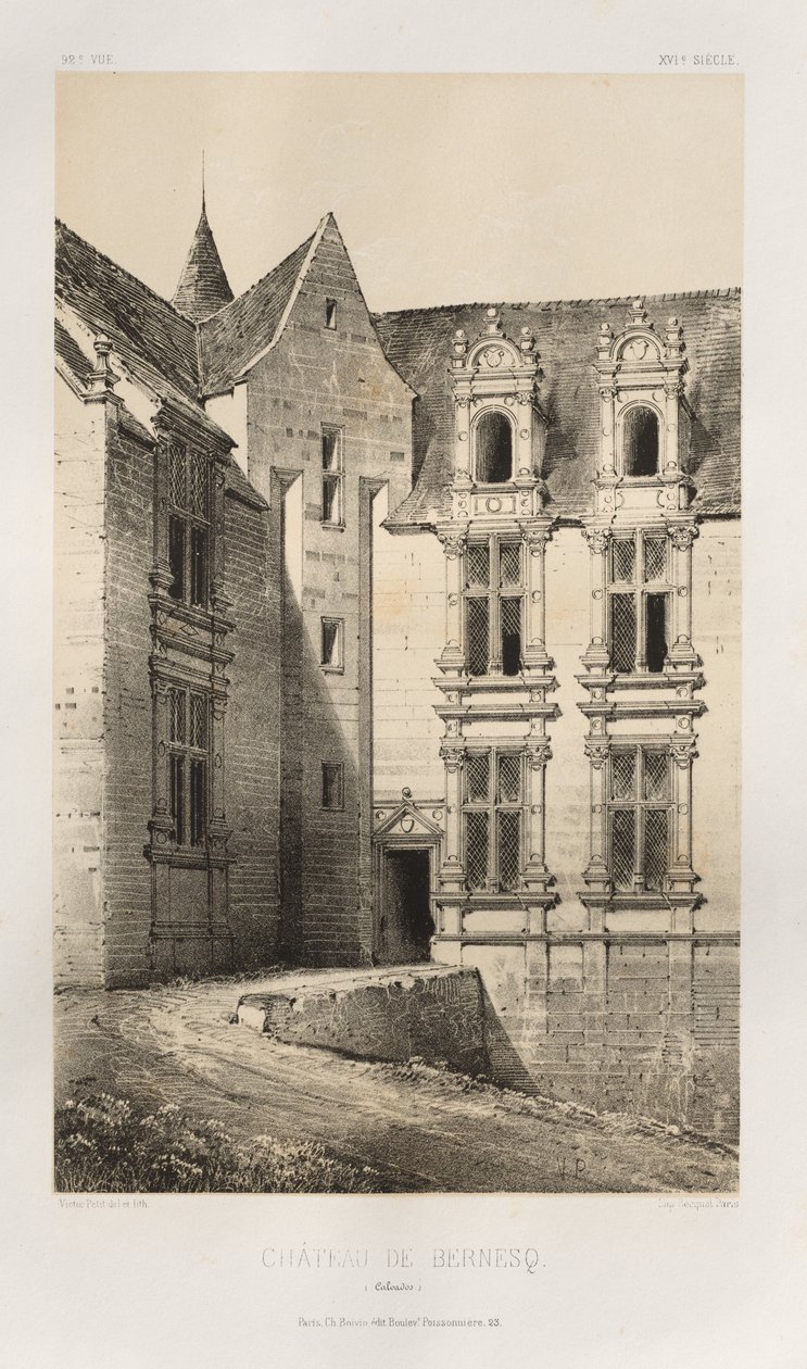 Festői építészet vagy a 15. századi műemlékek. És XVI. Századok: XV. és XVI. századi francia kastélyok: Pl. 92, Château de Bernesq (Calvados) alkotó: Victor Petit