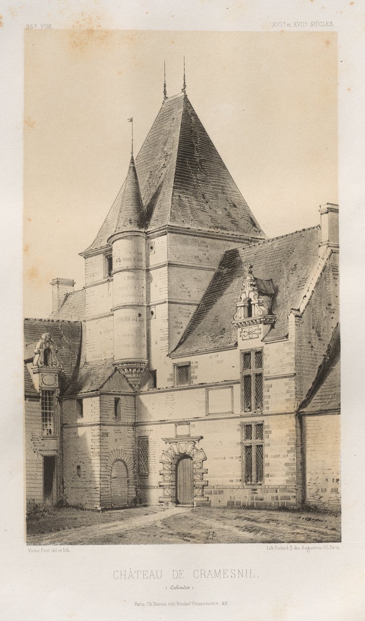 Festői építészet vagy a 15. századi műemlékek. És XVI. Századok: XV. és XVI. századi francia kastélyok: Pl. 93, Château de Cramesnil (Calvados) alkotó: Victor Petit