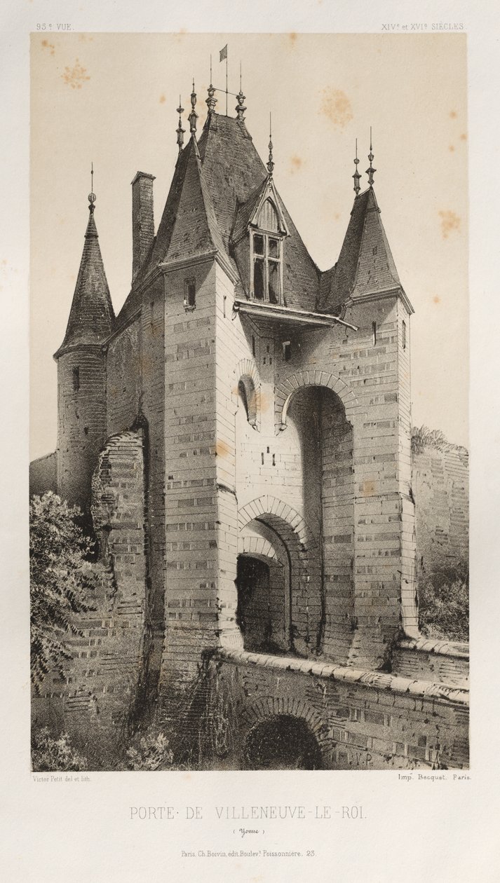 Festői építészet vagy a 15. századi műemlékek. És XVI. Századok: XV. és XVI. századi francia kastélyok: Pl. 95, Porte de Villeneuve-Le-Roi (Yonne) alkotó: Victor Petit