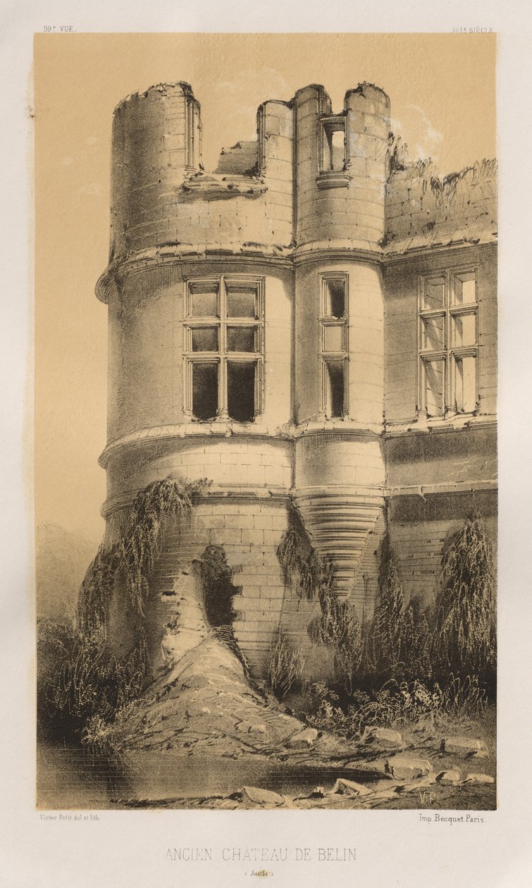 Festői építészet vagy a 15. századi műemlékek. És XVI. Századok: XV. és XVI. századi francia kastélyok: Pl. 99, Belin régi kastélya (Sarthe) alkotó: Victor Petit