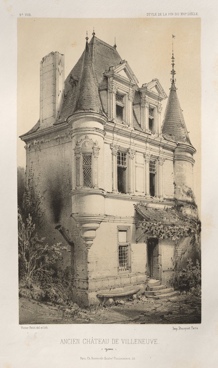 Festői építészet vagy a 15. századi műemlékek. És XVI. Századok: Chateaux De France a XV. és XVI. században: Pl. 9, Old Chateau of Villeneuve (Yonne) alkotó: Victor Petit