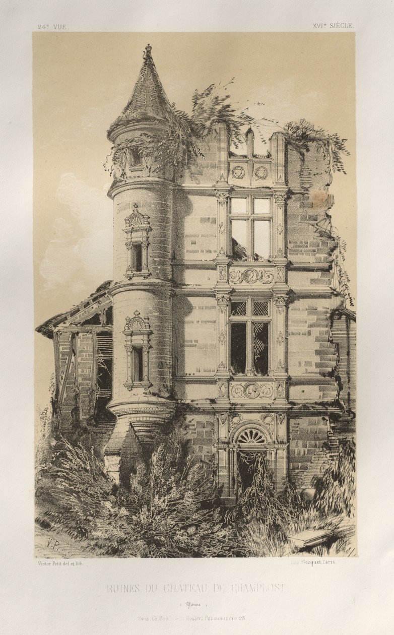 Festői építészet vagy a 15. századi műemlékek. És XVI. Századok: XV. és XVI. századi francia kastélyok: Pl. 24, Chateau De Champlost romjai (Yonne) alkotó: Victor Petit