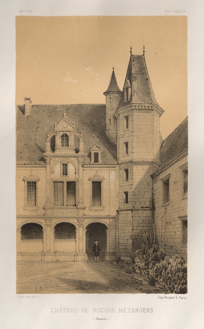 Festői építészet vagy a 15. századi műemlékek. És XVI. Századok: Chateaux De France a XV. és XVI. században: Pl. 36, Château De Rocher Mezangers (Mayenne) alkotó: Victor Petit