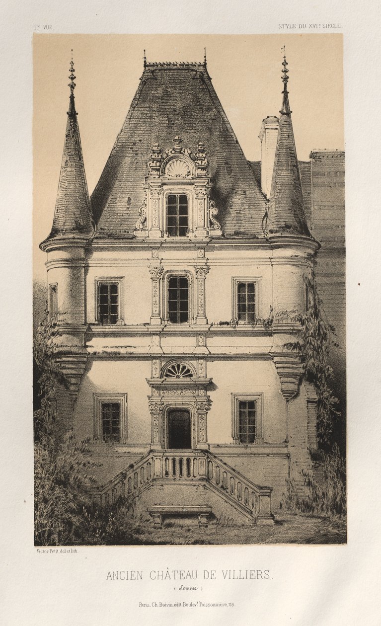 Festői építészet vagy a 15. századi műemlékek. És XVI. Századok: Chateaux De France a XV. és XVI. században: Pl. 1, Old Chateau of Villiers (Somme) alkotó: Victor Petit