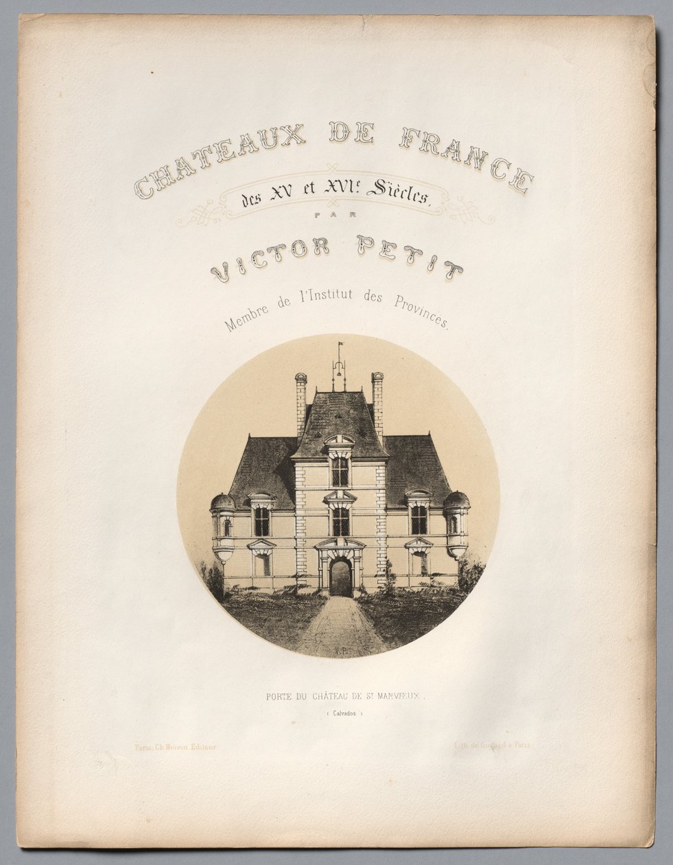 Homlokzat, a Château de St Manvieux Calvados kapuja, 1860. alkotó: Victor Petit