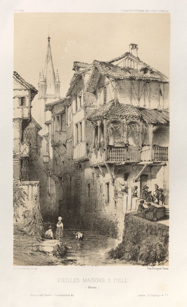 ...pl. 10, Old Houses In Tulle Correze, 1860. alkotó: Victor Petit