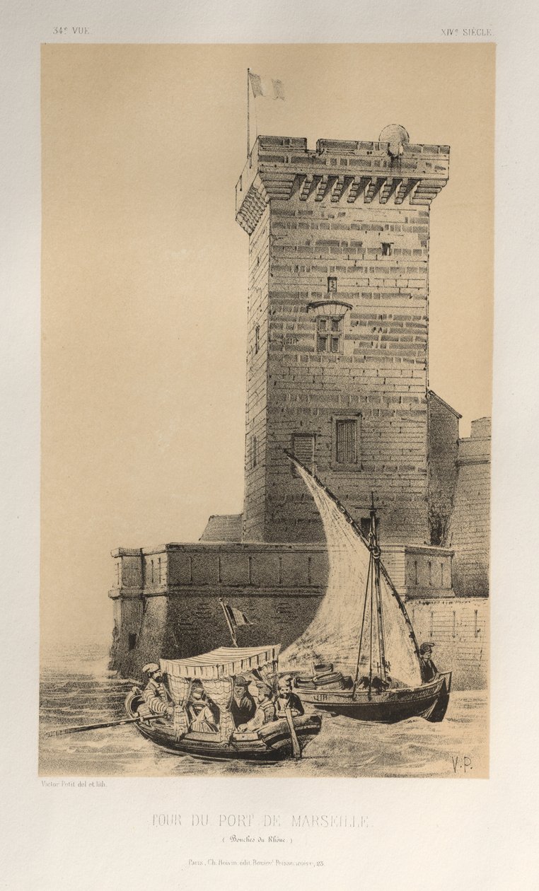 ...pl. 34, Marseille Bouches Du Rhône kikötőjének tornya, 1860. alkotó: Victor Petit