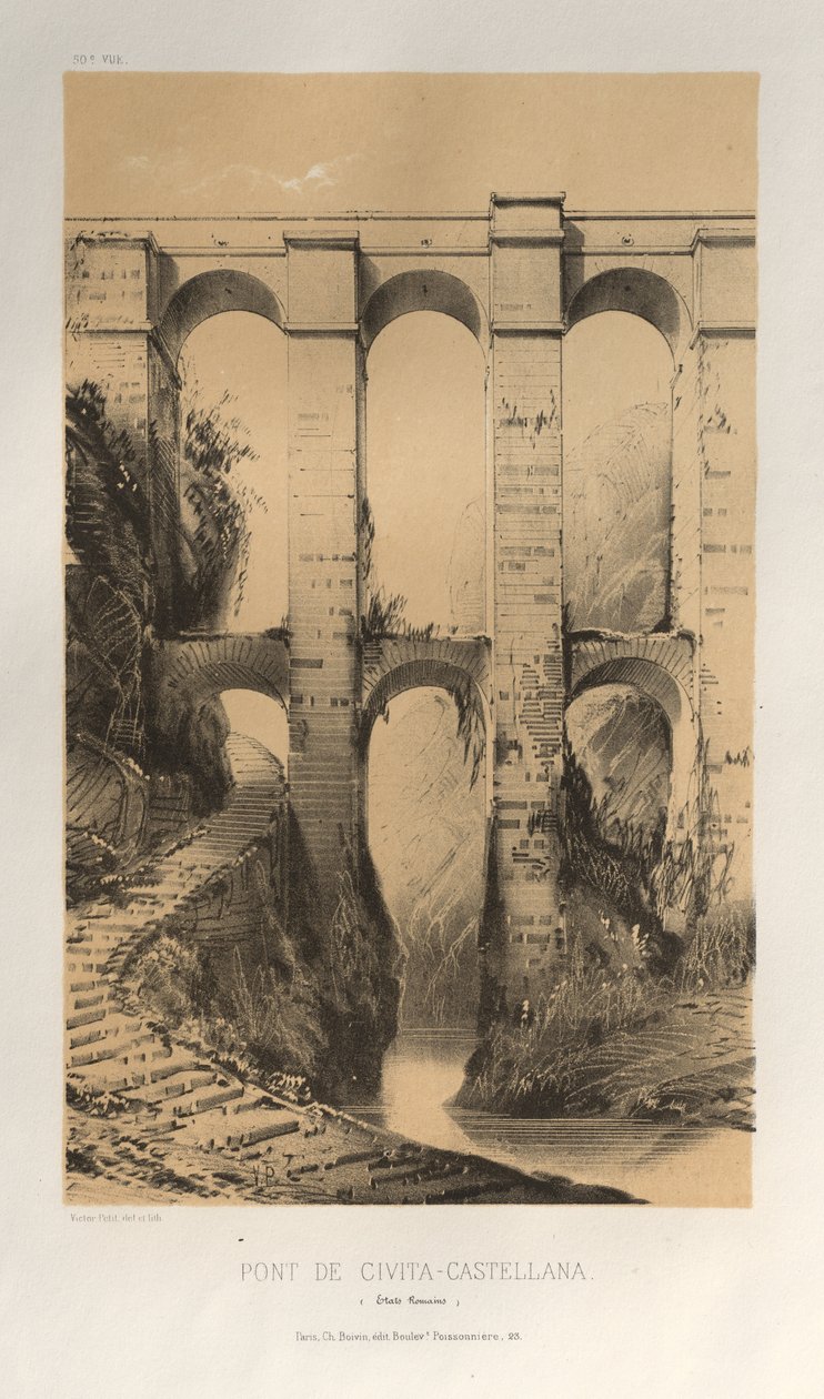 ...pl. 50, Civita-Castellana római államok hídja, 1860. alkotó: Victor Petit