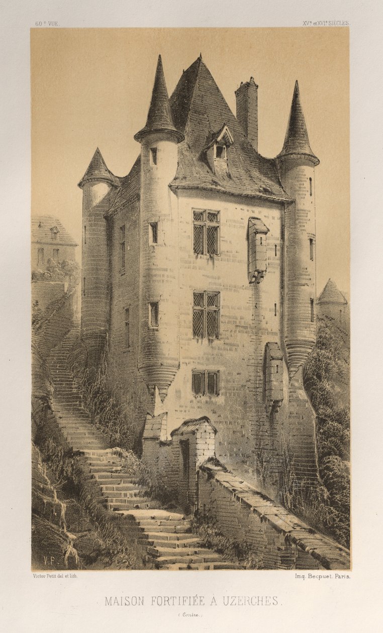 ...pl. 60, Erődített Ház az Uzerches Corrère-nél, 1860. alkotó: Victor Petit