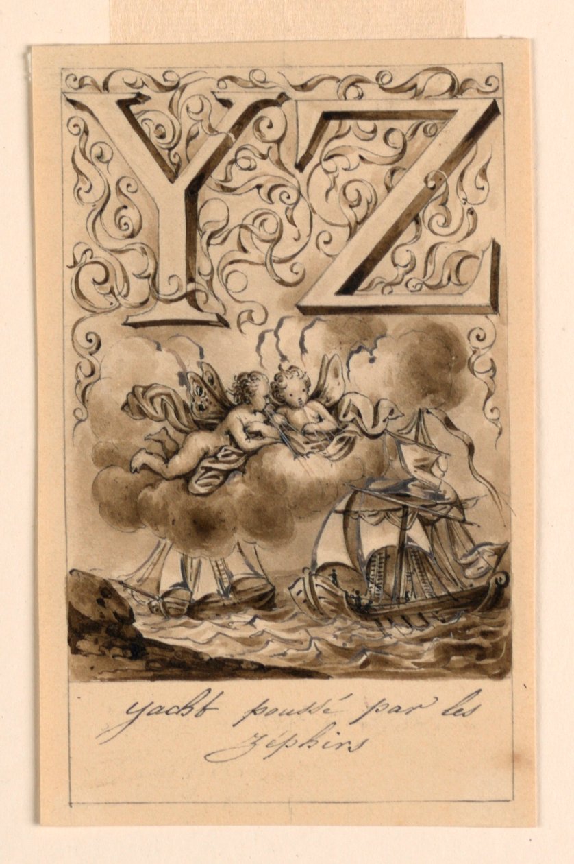 Tervezés az alapozó Y és Z betűihez: Yacht/Zéphir (Zephyrs által vezetett jachtok) alkotó: Victor Vincent Adam