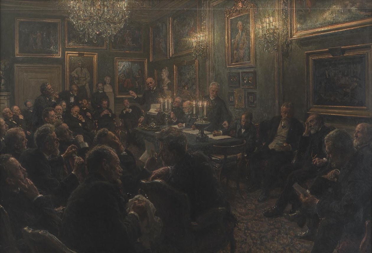 Az akadémiai tanács gyűlése Charlottenborgban 1904-ben alkotó: Viggo Johansen