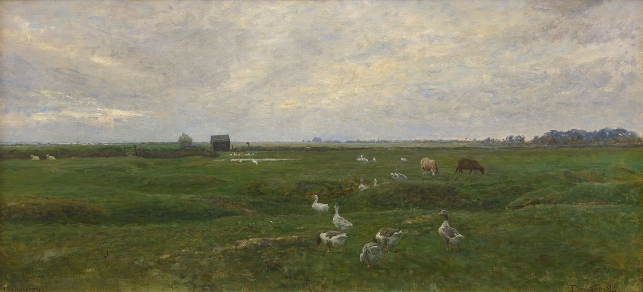 Libák egy tó mellett. Vihar készül. Dragør, Amager szigete alkotó: Viggo Johansen