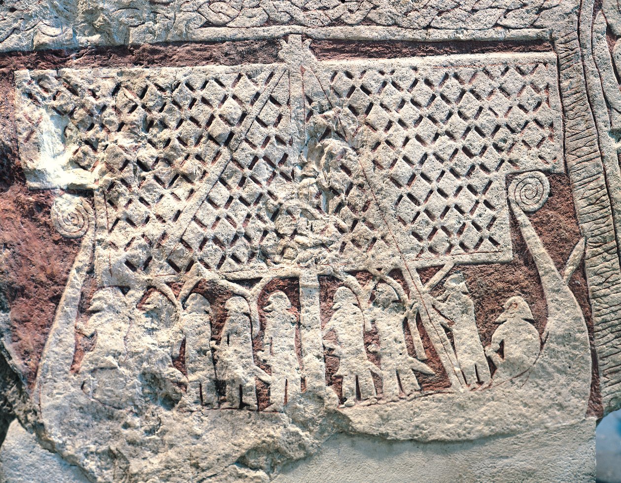 Egy viking hajót ábrázoló képkő részlete a Gotland-szigeti kőből alkotó: Viking