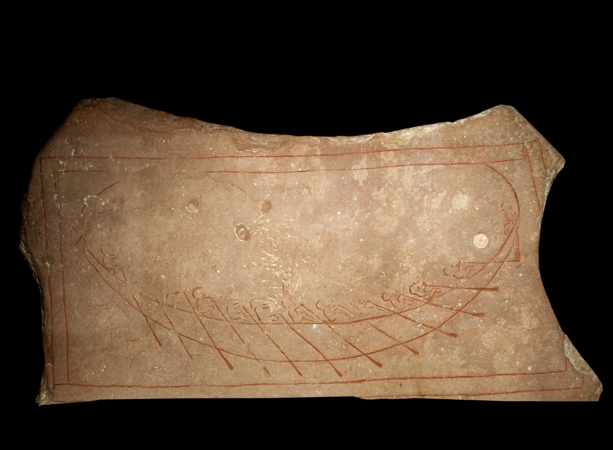Viking evezős hajót ábrázoló graffiti. 9. századi Stockholm, Historiska Museet alkotó: Viking