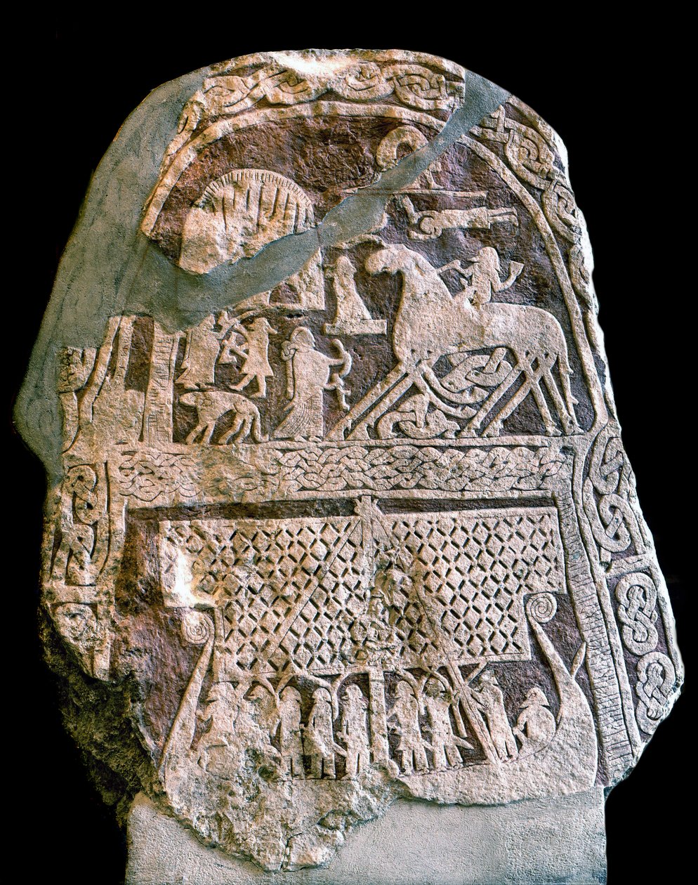 Wotant (Odint) ábrázoló rúnakő nyolclábú lován, Sleipnirben, amint egy viking hosszúhajóra száll (kő) alkotó: Viking Viking