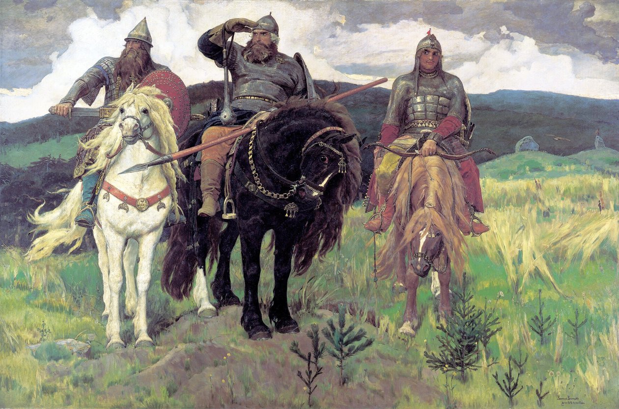 Magyar: A három Bogatyri Francais: Les Bogatyrs alkotó: Viktor Mikhaylovich Vasnetsov