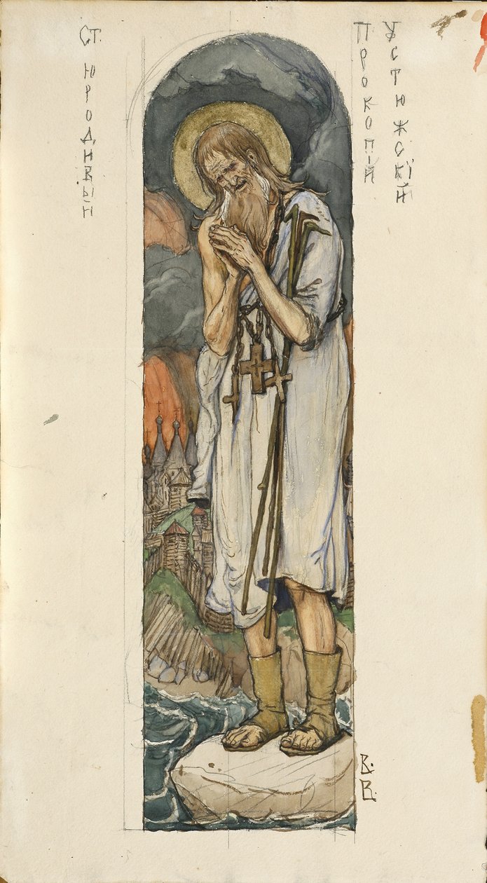 Usztyugi Szent Prokopius Tanulmány freskókhoz a kijevi Szent Vlagyimir-székesegyházban, 1884-1889 alkotó: Viktor Mikhaylovich Vasnetsov