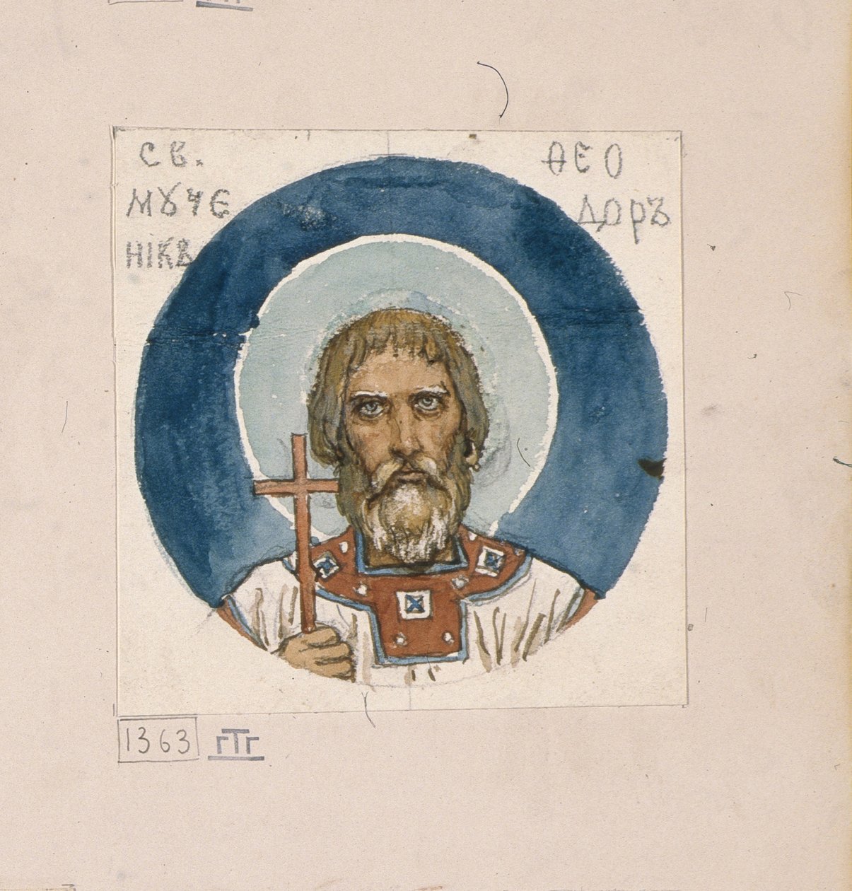 Varangi Szent Teodor tanulmány freskókhoz a kijevi Szent Vlagyimir-székesegyházban, 1884-1889 alkotó: Viktor Mikhaylovich Vasnetsov