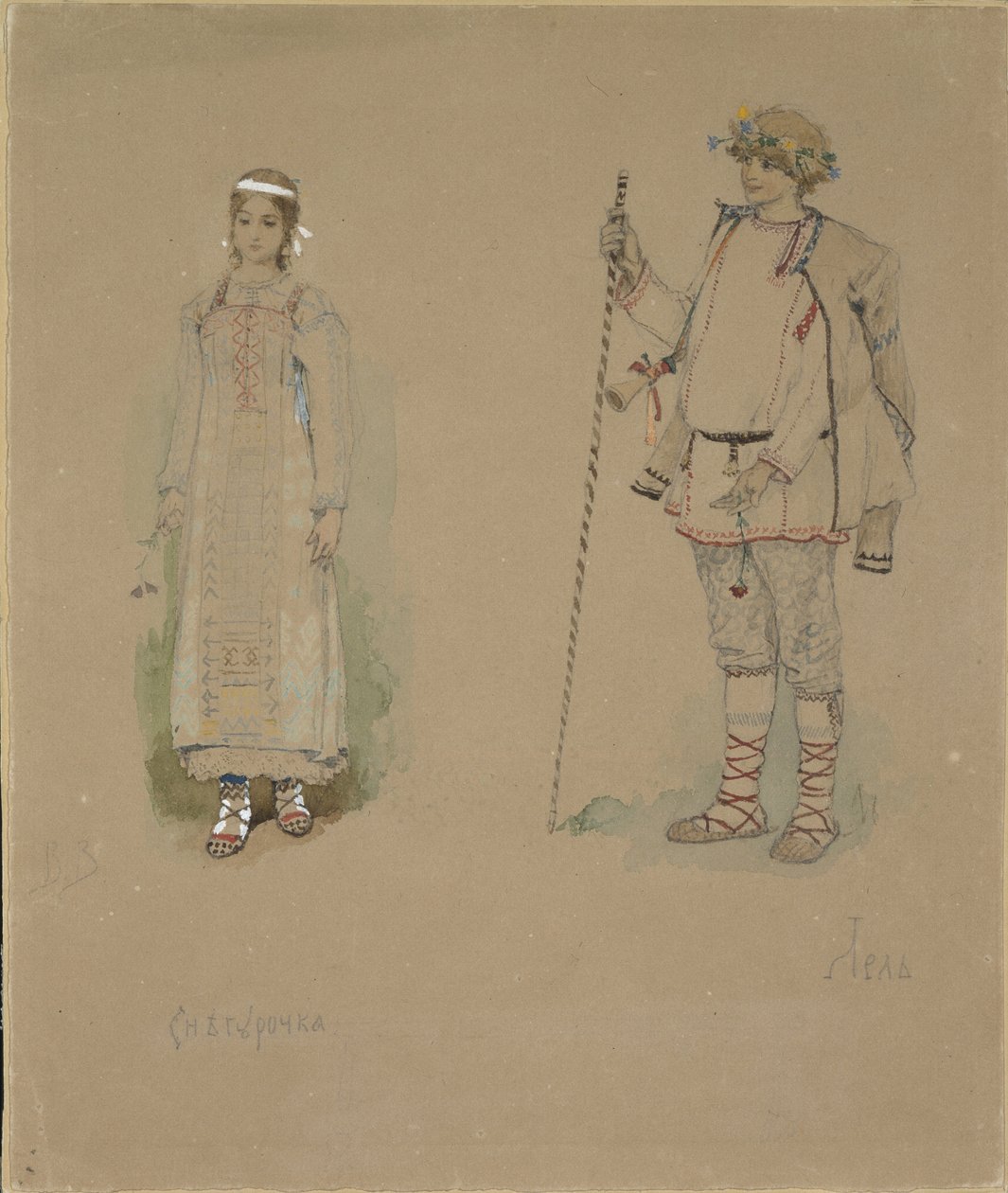 Snow Maiden és Lel. Jelmezterv N. Rimszkij-Korszakov Snow Maiden című operájához, 1885 alkotó: Viktor Mikhaylovich Vasnetsov