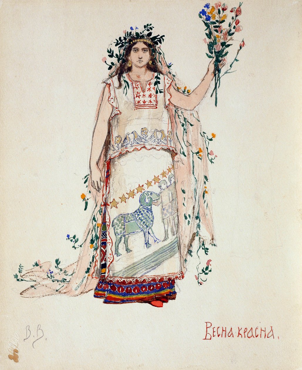 Tavaszi szépség. Jelmezterv N. Rimszkij-Korszakov Snow Maiden című operájához, 1885 alkotó: Viktor Mikhaylovich Vasnetsov