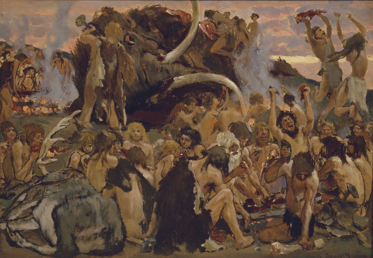 A kőkorszak. Egy lakoma, 1883 alkotó: Viktor Mikhaylovich Vasnetsov
