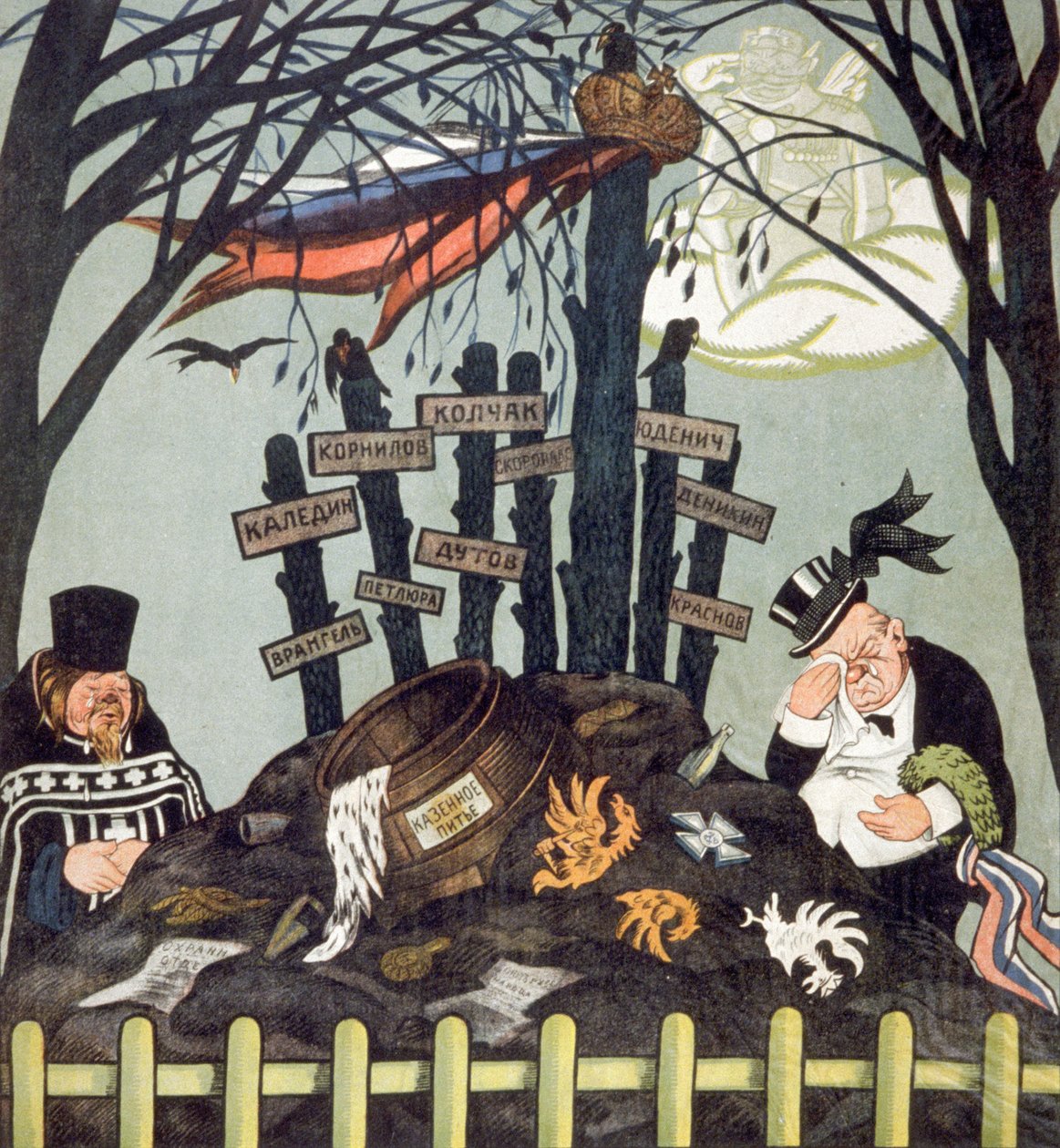 Az ellenforradalmárok sírja: Wrangel, Dutov, Kolchak, 1920-1921 körül (plakát) alkotó: Viktor Nikolaevich Deni