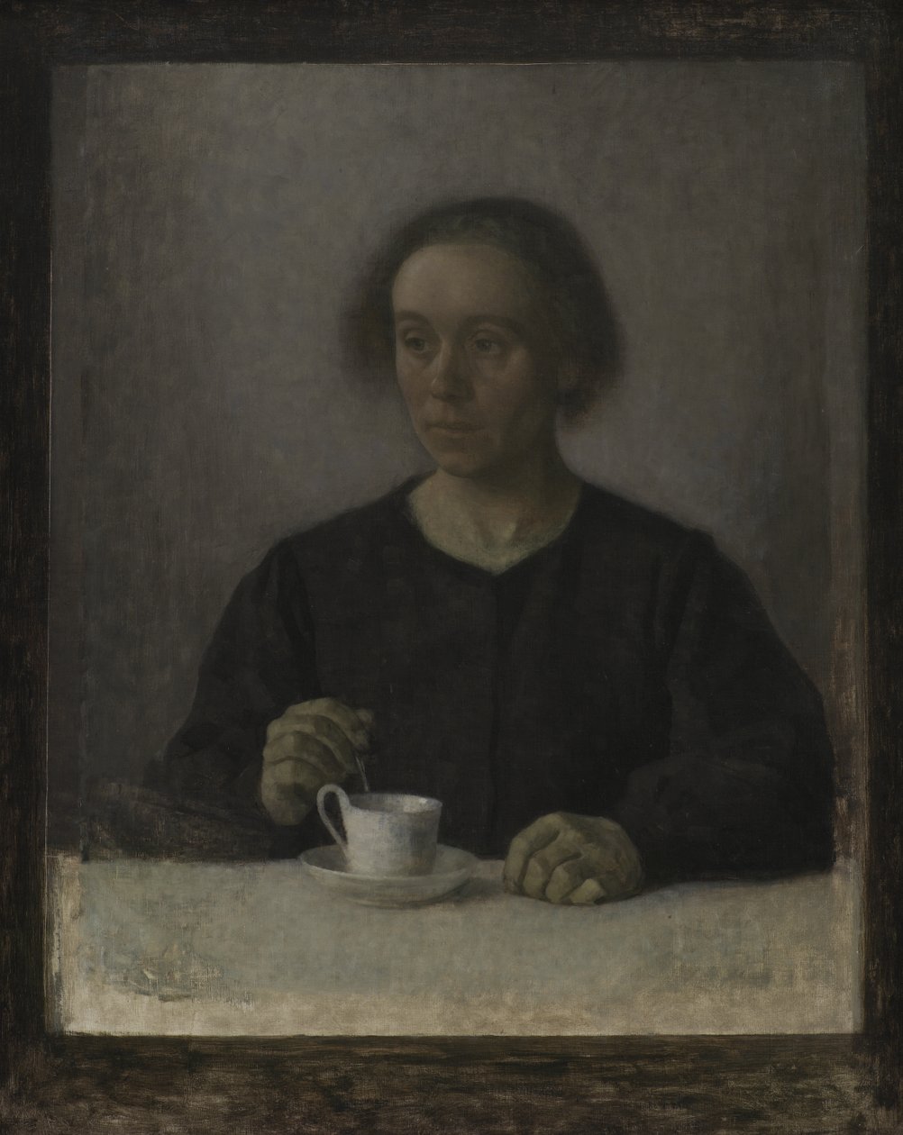 Ida Hammershøi, a művész felesége, teáscsészével alkotó: Vilhelm Hammershøi