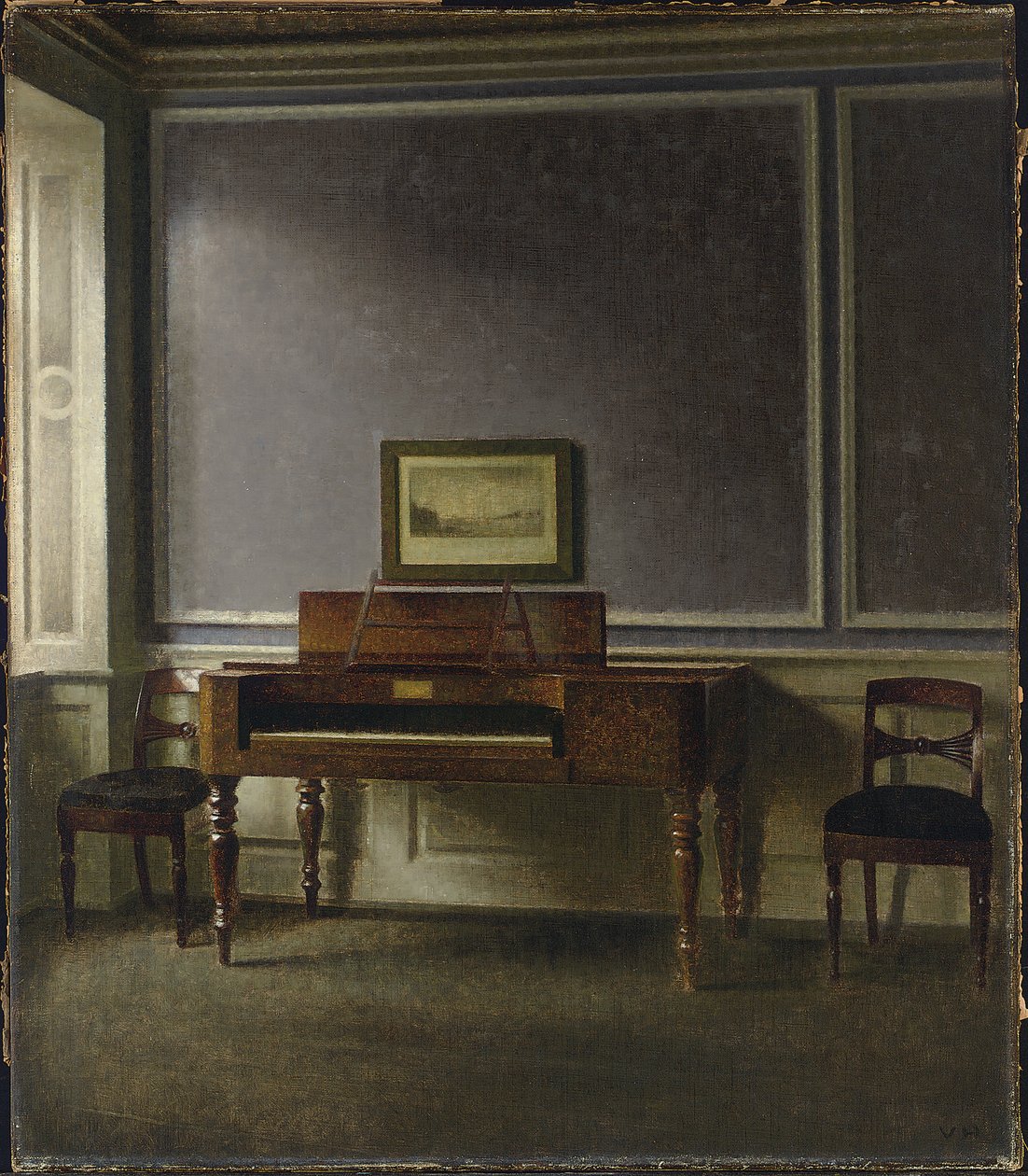 A régi zongora. Strandgade 30 (The Old Piano. Strandgade 30) alkotó: Vilhelm Hammershoi