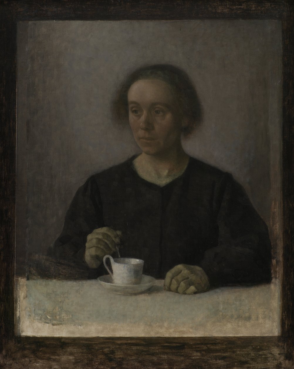 Ida Hammershøi, a művész felesége, teáscsészével alkotó: Vilhelm Hammershøi