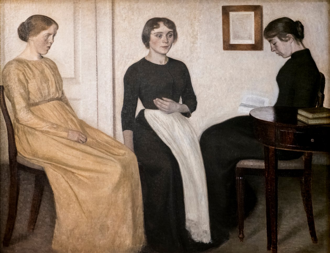 Három fiatal nő alkotó: Vilhelm Hammershoi