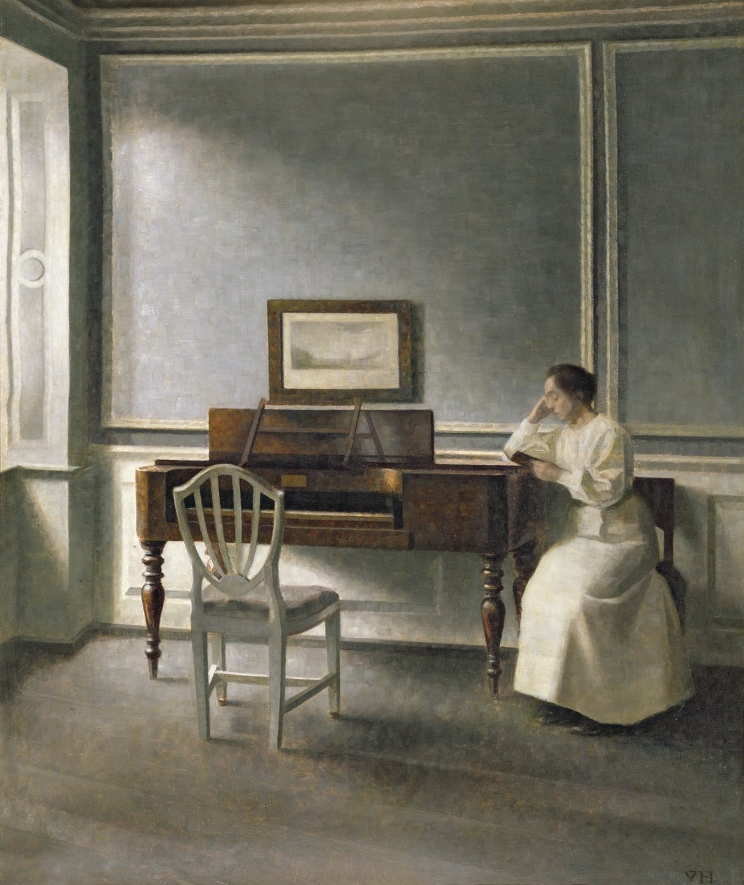 Zongora mellett olvasó nő, 1907 alkotó: Vilhelm Hammershoi
