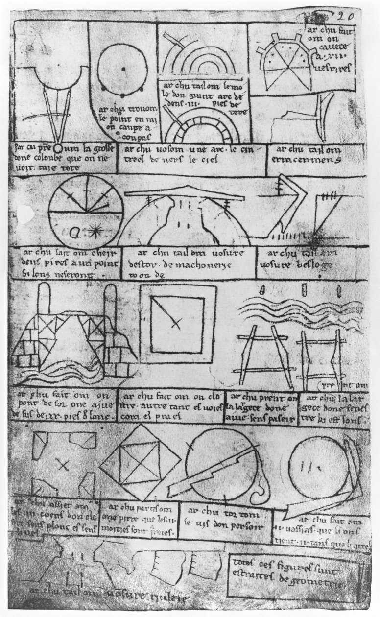 Ms Fr 19023 fol.20 Geometriai alakzatok épületek építéséhez fakszimile másolata alkotó: Villard de Honnecourt