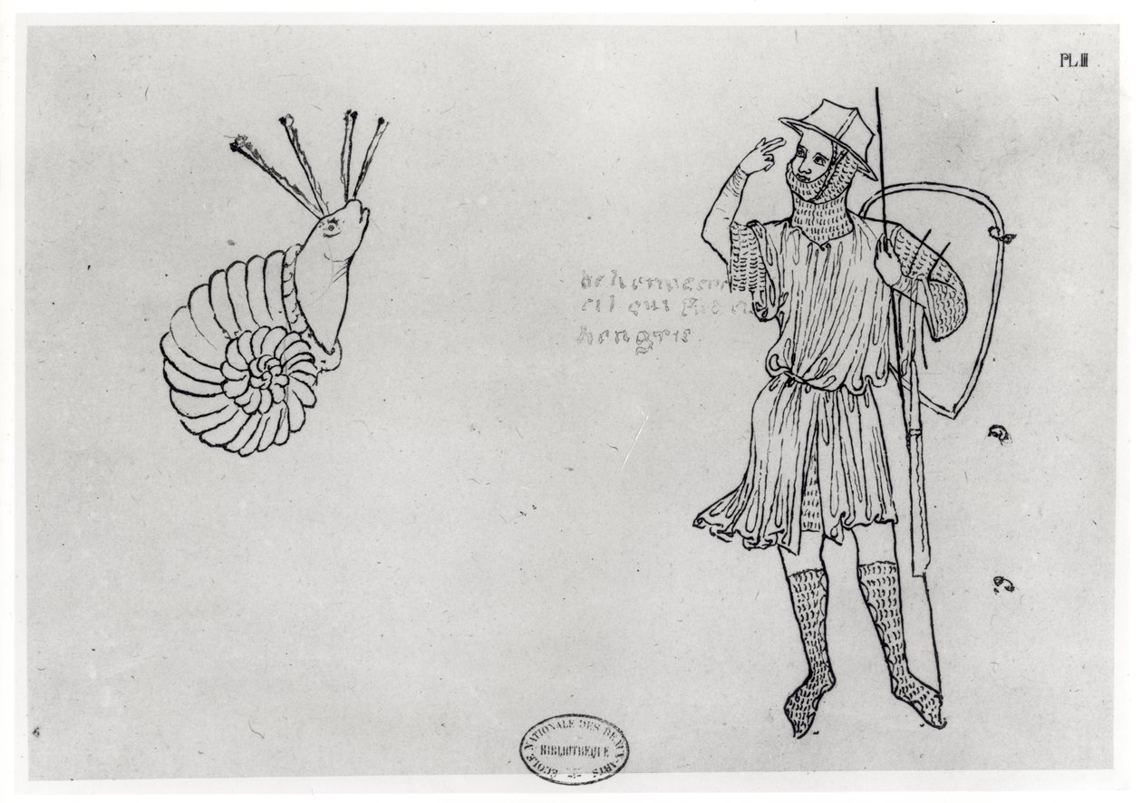 Fol.2 Csiga és magyar katona (fakszimile) alkotó: Villard de Honnecourt