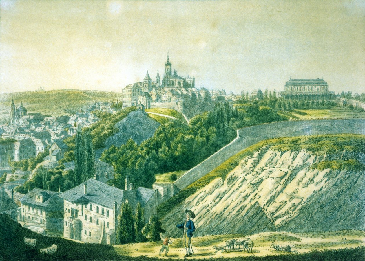 A prágai vár keleti nézete, 1825 (akvatinta rézkarc) alkotó: Vincenc Morstadt