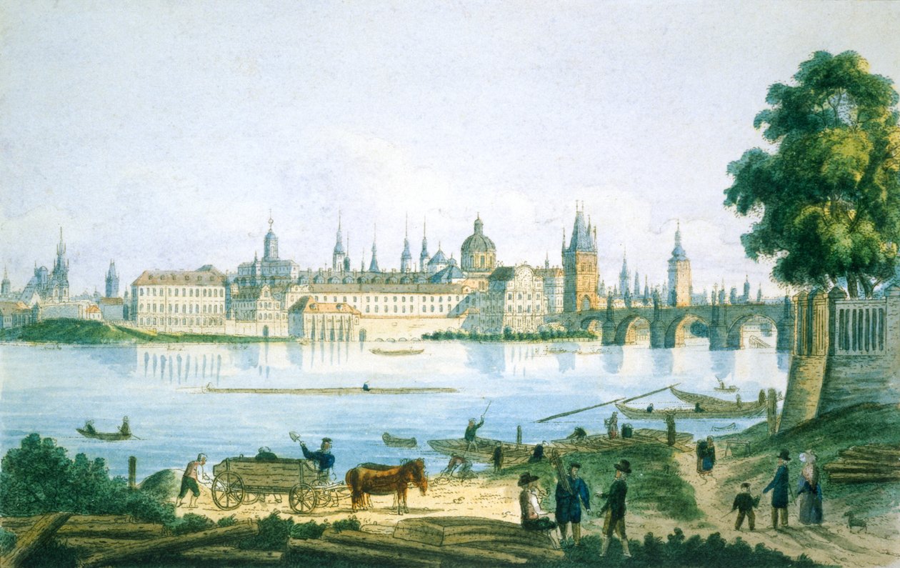 Prága kilátása a Kis negyedből, 1830 (színes rézkarc) alkotó: Vincenc Morstadt