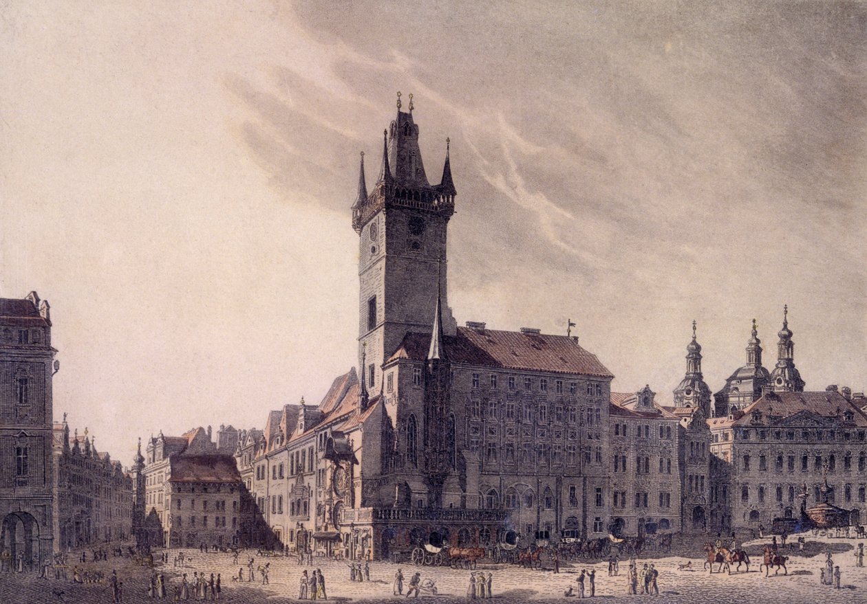 Régi városháza (színes metszet) alkotó: Vincenc Morstadt