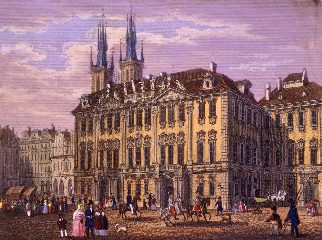Goltz-Kinsky (Kinský) palota, Prága, 1847 (színes acélmetszet) alkotó: Vincenc and Geissler, F. Morstadt