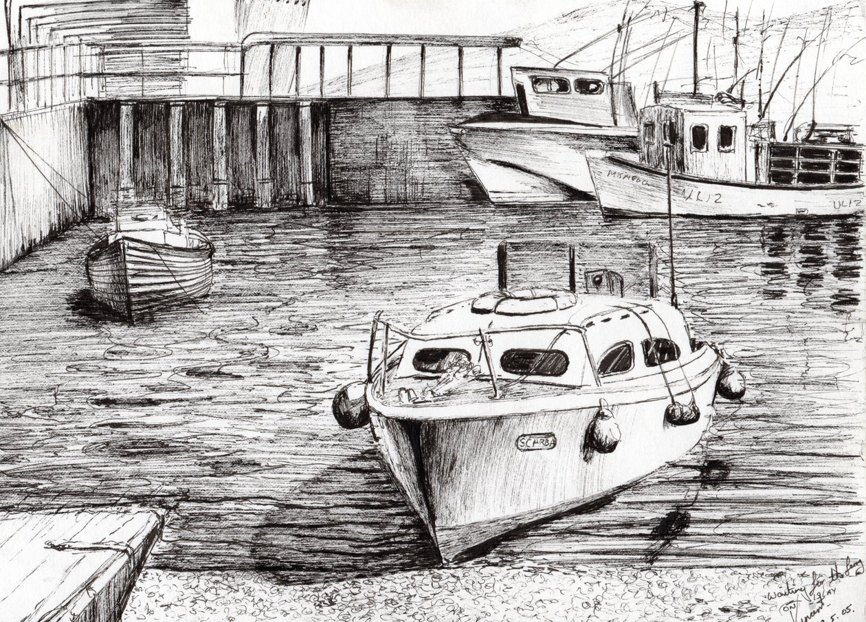 Boats at Islay Scotland, 2005, (tinta papíron) alkotó: Vincent Alexander Booth